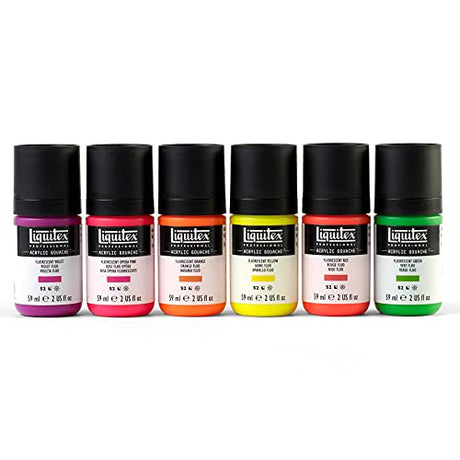Liquitex Professional Acrylic Gouache Paint, 6 x 59ml (2-oz), Fluorescents Set Liquitex