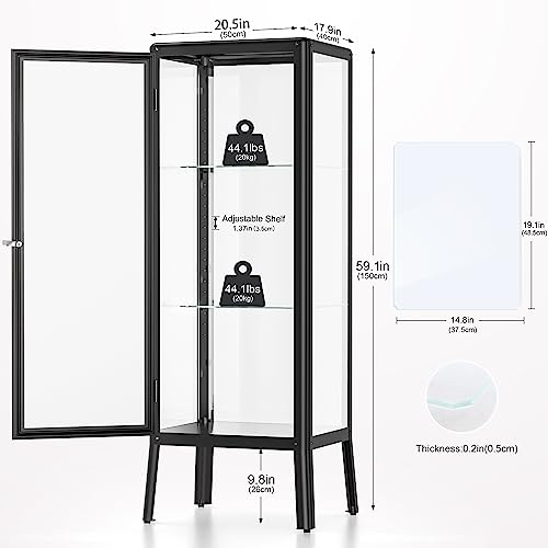 Ryoko Glass Display Cabinet with Adjustable 3-Shelf Shelves, Lock and Door, Dust-Proof, LED Light, Curio Cabinets Lego Display Case for Living Room - WoodArtSupply