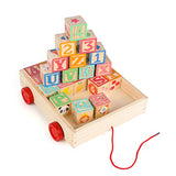 Joqutoys Wooden Building Blocks for Toddlers 1-3, Large Wood Baby Stacking Blocks Set for Kids, 30 PCS Alphabet Blocks with Toy Wagon, Educational Joqutoys