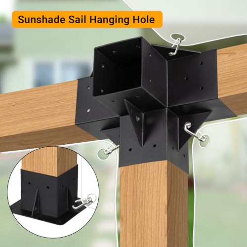 Neorexon Pergola Bracket Kit Elevated Wood Stand Kit Woodwork for 4"x 4" (Actual 3.6 X 3.6 inch), Solid Steel Wooden Gazebo Kit for Outdoor 4 Way - WoodArtSupply