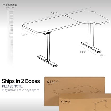 VIVO Electric Height Adjustable L Shaped 58 x 35 inch Corner Standing Desk, Black Reversible Table Top, Black Frame, Workstation with Memory Control VIVO