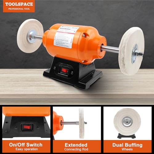 TOOLSPACE Bench Buffer Polisher, 6 Inch Benchtop Buffing & Polishing Machine for Metal, Jewelry, Knives, Wood, Jade and Plastic (6inch)