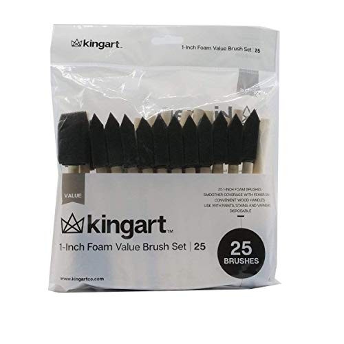 KINGART 241-25 Foam 25 Pc. Value Pack 1" Brush Set, Short Wood Handle, for Oil, Acrylic & Watercolor Paint, Great for Crafts, DIY Home Projects, KINGART