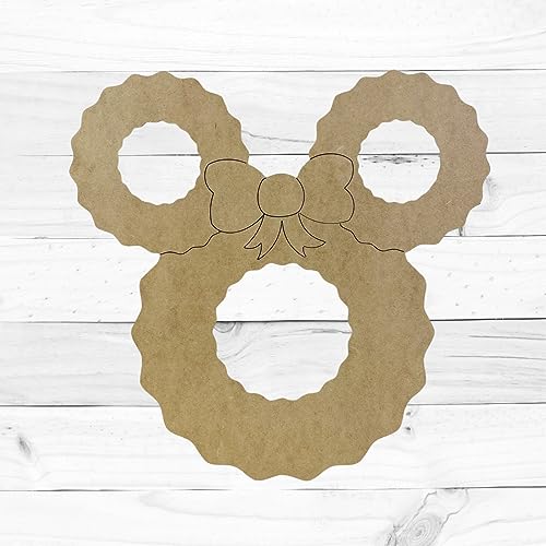 Mouse Ears Christmas Wreath, Christmas Shapes, Unfinished Wood Cutout, Paint by Line Build-A-Cross