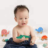 TOWO Wooden Cars for Toddlers - Animals on Wheels - Vehicles Sensory Grasping Motor Skill Toy –Push and Go First Trucks for Baby 12 Months 1 Year Old Toys of Wood Oxford
