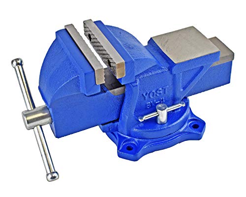 Yost Vises Tool 4-Inch Workshop Duty Bench Vise, Model BV-4, with 120-Degree Swivel Base, Blue - WoodArtSupply