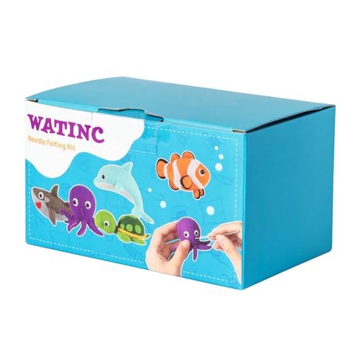 WATINC Set of 5 Sea Wool Needle Felting Kit, Ocean Animals Doll Making Wool Needle Felting Starter Kit, DIY 5 Unique Designs Needle Felting Craft WATINC