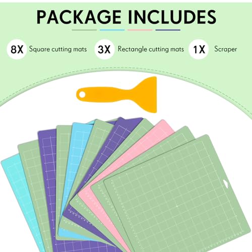 Soaoo 11 Pcs Cutting Mat Variety for Crafts Machine 12'' x 12'', 24'' x 12'' Gridded Quilting Cut Mats Strong Standard Light Adhesive Cutting Mats Soaoo