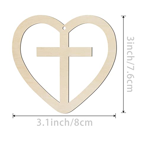 Heart Shape Wooden Cross Wooden Blank Wood with Twines Art Unfinished Ornaments for Christmas Wedding Birthday Party Valentine's Day Decoration 20Pcs