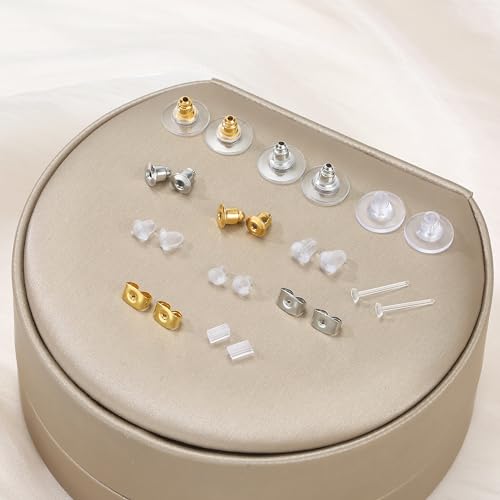 Nkwuire 12 Styles 600 Pcs Earring Backs for Studs, Clear Plastic Earrings Hypoallergenic Metal Rubber Silicone Earring Backs Bullet Clutch Stoppers Nkwuire
