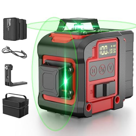 8 Line Laser Level 2×360° Leveling Green Laser Self Level Tool，200ft 2D Green Line Cross for Leveling Tool for Construction and Picture Hanging，Laser Ereoin