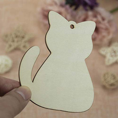 20pcs Wood Cat Cutouts DIY Craft Embellishments Little Kitten Unfinished Wood Gift Tags Ornaments for Wedding Pet Party Christmas Decoration