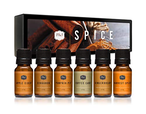 P&J Trading Spice Set of 6 Premium Grade Fragrance Oils - Cinnamon, Harvest Spice, Apple Cider, Coffee Cake, Gingerbread, Pumpkin Pie - 10ml P&J Trading