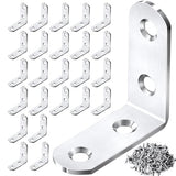 24PCS Silver L Bracket Corner Sets 90 Degree Corner Brace Metal Right Angle Bracket Stainless Steel for Wood Shelves Cabinet Furniture Tables Chairs PICRALT