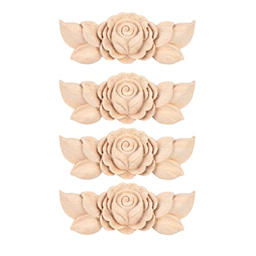 Wood Applique Rubber Wood Carved Corner Onlay Applique Furniture,Decorative Wood Appliques,Onlay Door Wall Cabinet Frame Decor Flower Shape Unpainted Pilipane
