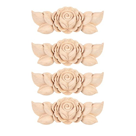 Wood Applique Rubber Wood Carved Corner Onlay Applique Furniture,Decorative Wood Appliques,Onlay Door Wall Cabinet Frame Decor Flower Shape Unpainted Pilipane