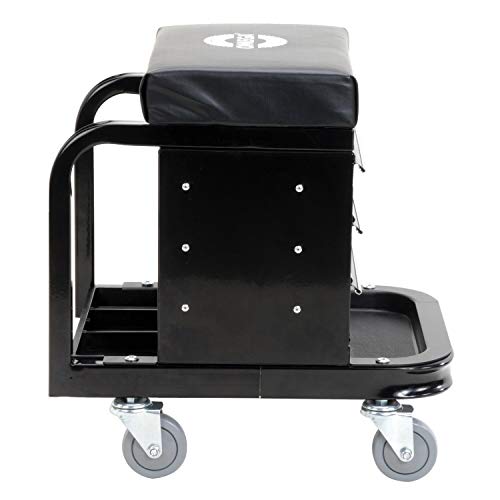 Omega-Lift Mechanic Stool with Wheels – Tool Box with Padded Chair Seat and Rolling Wheels for Garage – 450 Lbs Capacity Omega Lift Equipment