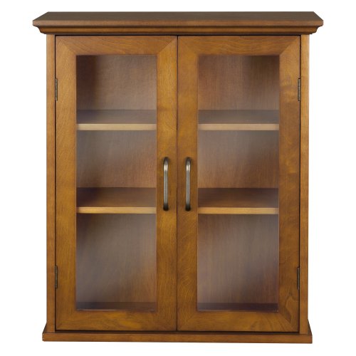 Teamson Home Avery Wooden Over The Toilet Bathroom Removable Wall Medicine Cabinet with 2 Adjustable Shelves 3 Storage Spaces 2 Glass-Paneled Doors