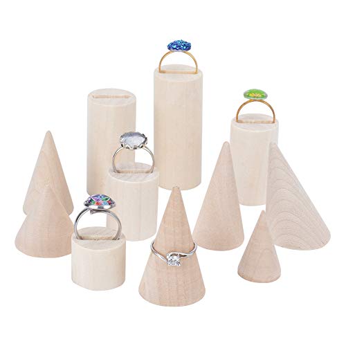 OLYCRAFT 11PCS Natural Wood Cone Ring Holders Unpainted Wood Cone Column Jewelry Ring Display Holder, Wood Ring Holders for Display DIY Craft OLYCRAFT