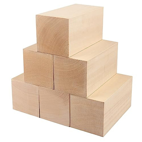 6 Pack Basswood Carving Blocks, 6x3x3 Inches Basswood Blocks for Beginner to Advanced Carvers, Ideal for DIY Projects and Gifts, Soft and Smooth, GNIEMCKIN