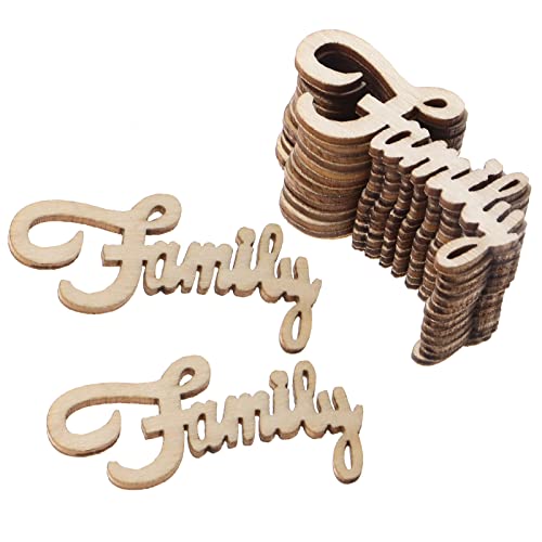 Amosfun 2x1.1'' Wedding Wooden Cutouts Mini Family Wooden Slices Embellishments for DIY Craft Decorations 15pcs