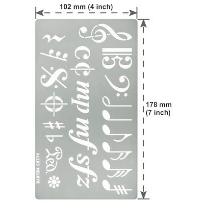 Aleks Melnyk No.425 Metal Stencil, Song Writer's Composing Template for Music Notes, 1 PC, Large Symbols, Bullet Journaling, Bookmark, Engraving - WoodArtSupply