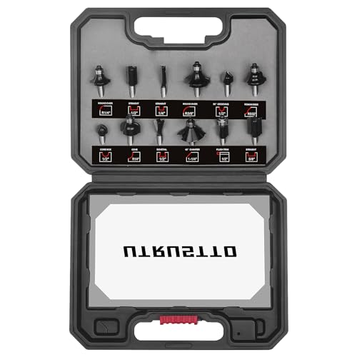 UTRUSTTO 1/4" Router Bit Set 12 Pieces, Tungsten Carbide Router Bits 1/4 Inch Shank, for Professional and Beginners Carpenter UTRUSTTO