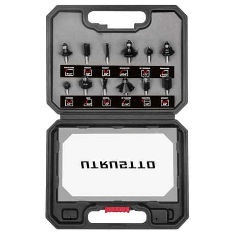 UTRUSTTO 1/4" Router Bit Set 12 Pieces, Tungsten Carbide Router Bits 1/4 Inch Shank, for Professional and Beginners Carpenter UTRUSTTO