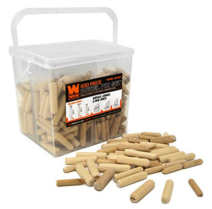 WEN JN400D 400-Piece Fluted Dowel Pin Variety Bucket with 1/4, 5/16, and 3/8-inch Woodworking Dowels - WoodArtSupply