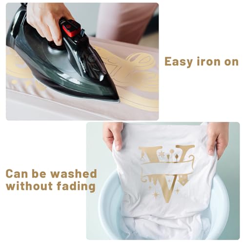 GIRAFVINYL Champagne Gold Heat Transfer Vinyl for cricut 12'' x5 FT Champagne Gold HTV Iron on Vinyl for T-Shirts, Hats, Clothing,Compatible with GIRAFVINYL