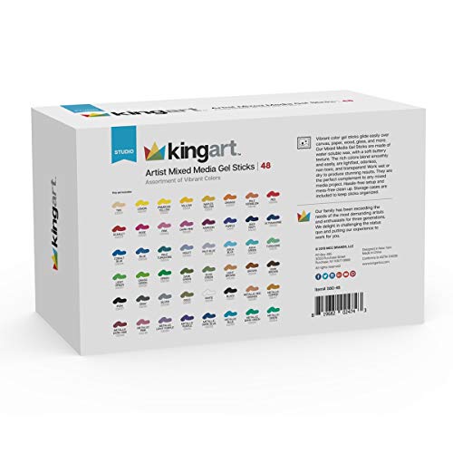 KINGART 580-48 GEL STICK Set, Artist Pigment Crayons, 48 Unique Colors, Water Soluble, Creamy, and Odorless, Use on Paper, Wood, Canvas and more KINGART