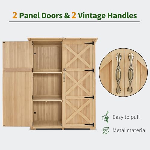 MCombo Wood Sheds & Outdoor Storage, Garden Tool Shed with Lock, Wooden Outdoor Storage Cabinet with Double Doors for Patio 1933 (Large) - WoodArtSupply