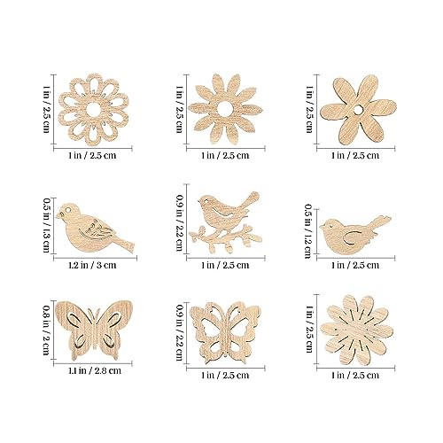 Creaides 100pcs Mini Bird Wood DIY Crafts Cutouts Wooden Bird Flower Butterfly Slices Embellishments Gift Unfinished Wood Ornaments for DIY Projects - WoodArtSupply