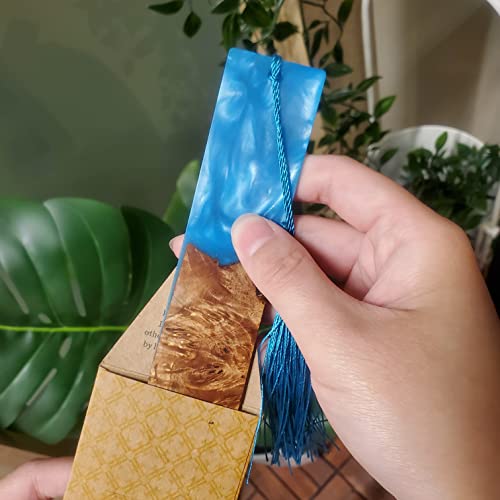LA LIBURU Unique Hand Made Wooden and Blue Resin Bookmark with Tassel (1 Random Piece Style) La Liburu