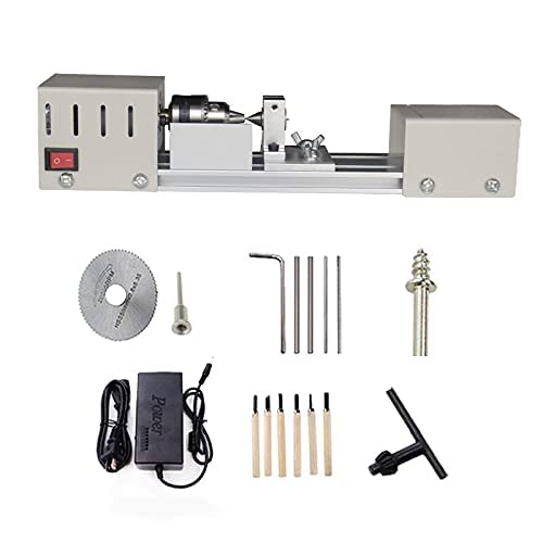 Professional mini Lathe Machine, Lathe Tools Woodworking Machine, Lathe Beads Polisher, CNC DIY Woodworking Wood Lathe Machine (Silver) Jinegelela