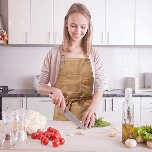 ZOMAO Chef Apron, Cotton Canvas Cross Back Apron with Pockets for Women and Men,Adjustable Strap and Large Pockets Apron,Kitchen Cooking Baking Bib ZOMAO