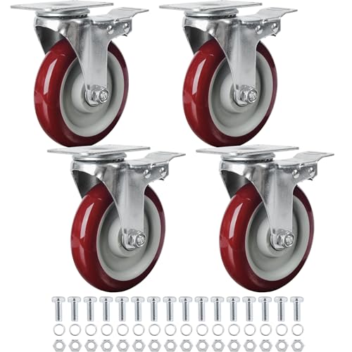 Finnhomy 5 Inch Casters Wheels Set of 4 Heavy Duty Plate Swivel Locking Casters for Furniture/Workbench Premium Industrial Wheels 3000 Lbs Anti-wear - WoodArtSupply