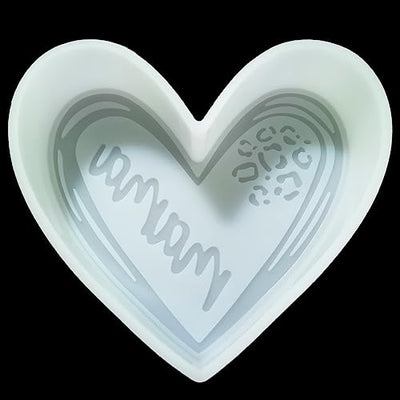 Mama Heart Leopard Car Freshie Mold Heart Shape Aroma Beads Baking Soap Resin Candles Mould-Oven Safe【Upgraded Soft Material】- XL. Size