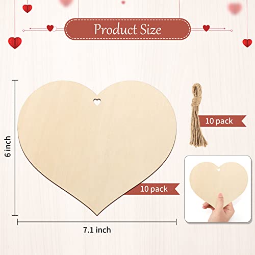 Large Size 7" Wooden Mothers Day Heart Oanging,DIY Blank Unfinished Wood Ornament for Crafts Hanging,Father's Thanksgiving Halloween Christmas