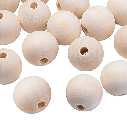 hesmartly 100Pcs 1 Inch Unfinished Wood Beads Round Wooden Spacer Beads Natural Wood Loose Beads