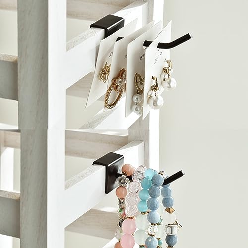 Ikee Design Wood Rotating Jewelry Display Tower With 42 Removabl Hooks,Spinning Earring Card Storage Display Stand for Store, Showcase, Tradeshow and Ikee Design