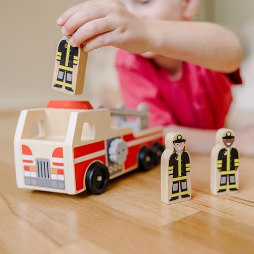 Melissa & Doug Wooden Fire Truck With 3 Firefighter Play Figures - Fire Truck Toys For Kids, Toddler Toy For Pretend Play, Classic Wooden Toys For Melissa & Doug
