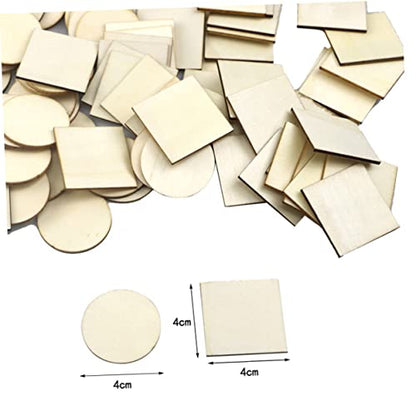 EXCEART 200 Pcs Wooden Round and Square DIY Wood Piece Hand Decor DIY Wood Square Wood Shape Embellishments Unfinished Wood Lip Gloss Kit Round Wood