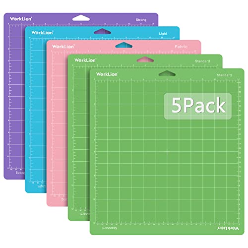 WORKLION Cutting Mat 12x12 for Cricut: (5 Mats, 2 Standard adhesive/ 1 Frabric adhesive/ 1 Light adhesive/ 1 Strong adhesive) Variety Mats for Cricut - WoodArtSupply