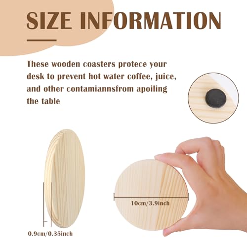 42 Pieces Unfinished Wood Coasters, 4 Inch Round Blank Wooden Coasters for Crafts with Non-Slip Silicon Dots for DIY Stained Painting Wood Engraving Aweyka