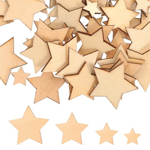MAGICLULU 100Pcs Small Unfinished Wood Stars Mixed Size Blank Wooden Stars Wood Star Slices for Crafts Scrapbooking Embellishments DIY Centerpieces MAGICLULU