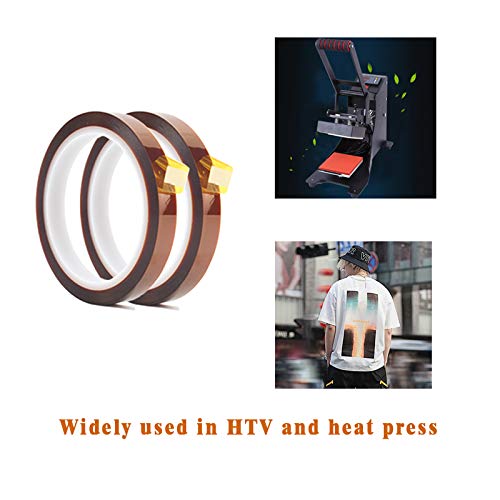 2 Rolls 10mm X 33m 108ft Heat Tape,Adhesive Heat Resistant / Transfer Tape, Heat Vinyl Thermal Sublimation Press Tape,No Residue EQUTY BAYMERS