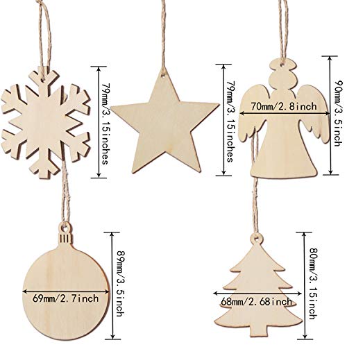 Tatuo 50 Pieces Christmas Wooden Ornaments Wood Snowflake Angel Star Christmas Tree Round Discs Decorations Hanging Embellishments with 50 Pieces Tatuo