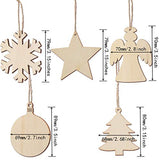 Tatuo 50 Pieces Christmas Wooden Ornaments Wood Snowflake Angel Star Christmas Tree Round Discs Decorations Hanging Embellishments with 50 Pieces Tatuo