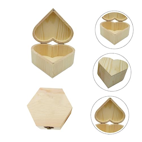 VOSAREA 2pcs Boxes Wooden Soap Flower Boxes Wooden Craft Unfinished Wooden Treasure Chest Retro Hardware Heart-shaped Handmade Box VOSAREA